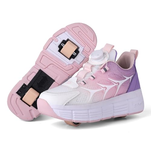 XRDSHY Schuhe Mit Rollen für Junge Mädchen Kind Sportschuhe mit Rollen Kinder Skateboard Schuhe Kinderschuhe Mit Rollen Skate Schuhe Trainer Sneakers Rollen SchuhePink3-34 EU von XRDSHY