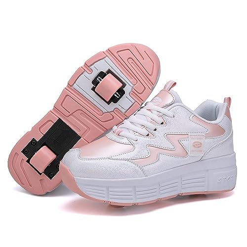 XRDSHY Schuhe Mit Rollen für Kinder Junge Mädchen, Sportschuhe mit Rollen Skateboard Schuhe Kind Kinderschuhe Mit Rollen Skate Schuhe Trainer Sneakers Rollen Schuhe, Rosa 2-EU33 von XRDSHY