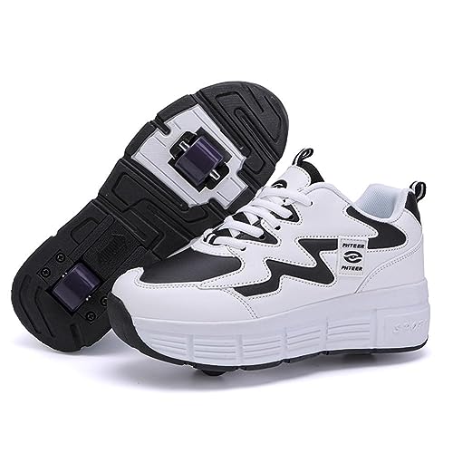 XRDSHY Schuhe Mit Rollen für Kinder Junge Mädchen, Sportschuhe mit Rollen Skateboard Schuhe Kind Kinderschuhe Mit Rollen Skate Schuhe Trainer Sneakers Rollen Schuhe, Schwarz 2-EU40 von XRDSHY