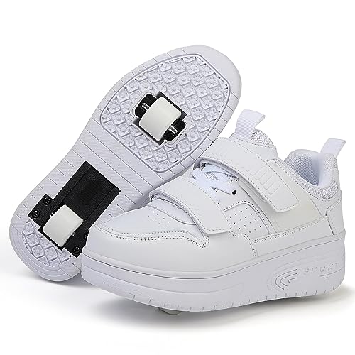 XRDSHY Schuhe Mit Rollen für Kinder Junge Mädchen, Sportschuhe mit Rollen Skateboard Schuhe Kind Kinderschuhe Mit Rollen Skate Schuhe Trainer Sneakers Rollen Schuhe,Weiß 1-EU34 von XRDSHY