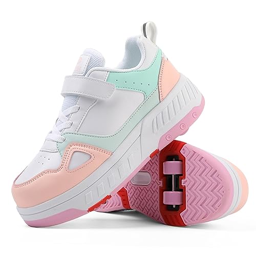 XRDSHY Schuhe mit Rollen Mädchen Jungen, 2-in-1 Multifunktionale Turnschuhe mit 4 Rollen, Sportschuhe für Kinder und Erwachsene, Skateboard-Schuhe,Pink-32 EU von XRDSHY