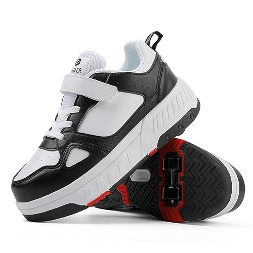 XRDSHY Schuhe mit Rollen Mädchen Jungen, 2-in-1 Multifunktionale Turnschuhe mit 4 Rollen, Sportschuhe für Kinder und Erwachsene, Skateboard-Schuhe,Schwarz-35 EU von XRDSHY