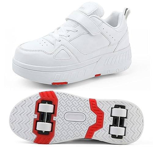 XRDSHY Schuhe mit Rollen Mädchen Jungen, 2-in-1 Multifunktionale Turnschuhe mit 4 Rollen, Sportschuhe für Kinder und Erwachsene, Skateboard-Schuhe,Weiß-33 EU von XRDSHY