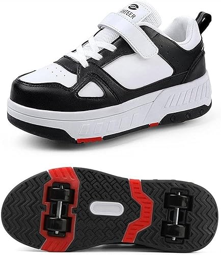 XRDSHY Schuhe Mit Rollen Abnehmbar Technischer Skateboardschuhe Sport Schuhe Kinder Rollschuhe Outdoor Turnschuhe Jungen und Mädchen 4 Rollschuhe,Black White-39 EU von XRDSHY