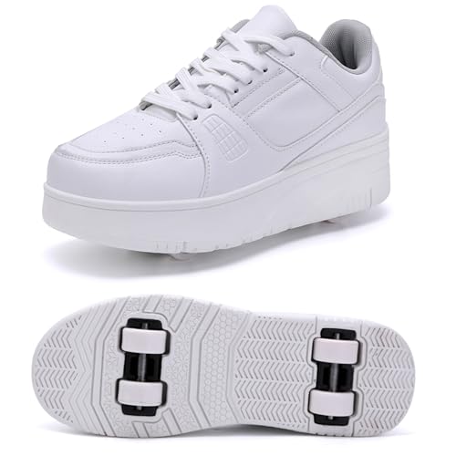 XRDSHY Schuhe mit Rollen für Jungen Mädchen, Skateboardschuhe Sportschuhe Turnschuhe Kinder Erwachsene, 2 in 1 Multifunktionale 4 Rollen Rollschuhe, White B-31 EU von XRDSHY