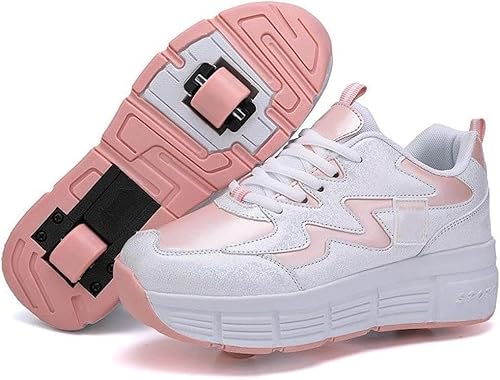 XRDSHY Schuhe mit Rollen für Jungen und Mädchen, Skateboardschuhe, Sportschuhe, Turnschuhe, Kinder und Erwachsene, 2-in-1-Multifunktionsrollschuhe,Pink1-36 EU von XRDSHY