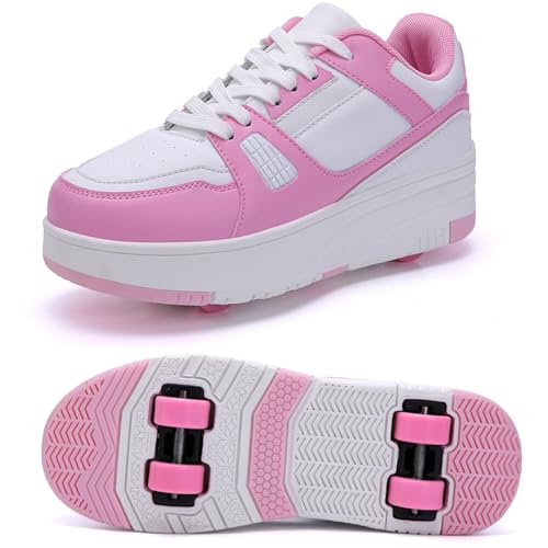 XRDSHY Schuhe mit Rollen für Jungen und Mädchen, Skateboardschuhe, Sportschuhe, Turnschuhe, Kinder und Erwachsene, 2-in-1-Multifunktionsrollschuhe,Pink2-33 EU von XRDSHY