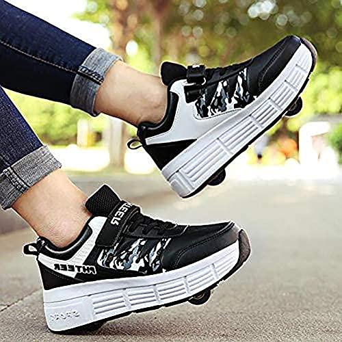 XRDSHY Sportschuhe Skateboard Outdoor Gymnastik Turnschuhe Jungen Mädchen Freizeitschuh Schuhe Mit Rollen Drucktaste Einstellbare Skateboardschuhe Für Kinder Mädchen Junge Erwachsene,Black-39 von XRDSHY