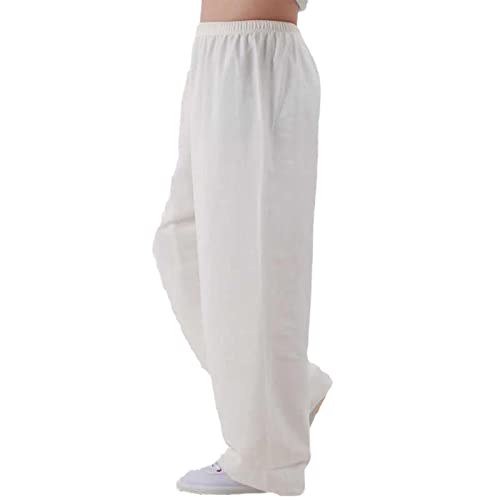 XRDSHY Tai Chi Pants Bloomers Kong Fu Wu Shu Pants Herren und Damen Qigong Shaolin Taekwondo Trainingshose, Baumwollleinen, Kampfsportkleidung, Sporthose, Weiß - L von XRDSHY