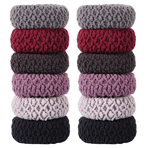 12 Stück Dicke Haargummis, Baumwolle Nahtlose Haarbänder Dickes Haargummi Elastisch Scrunchies Gummiband Damen (Bunt) von XREE