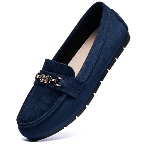 Damen Loafer Casual On Flache Schuhe Klassisch und Bequem, Blaues Wildleder, 41 EU Weit Damen Loafer Casual On Flache Schuhe Klassisch und Bequem, Blaues Wildleder, 41 EU Weit von XRKJ