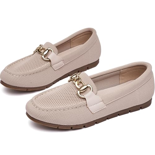 Damen Loafer Casual On Flache Schuhe Klassisch und Bequem, Knit Nude, 39 EU Weit von XRKJ