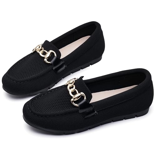Damen Loafer Casual On Flache Schuhe Klassisch und Bequem, Schwarz gestrickt, 42 EU Weit Damen Loafer Casual On Flache Schuhe Klassisch und Bequem, Schwarz gestrickt, 42 EU Weit von XRKJ
