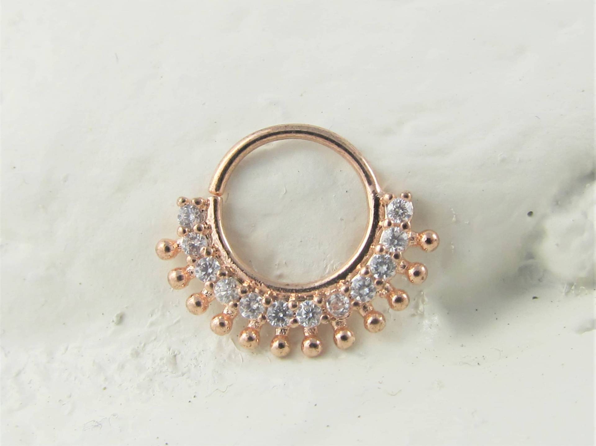 14 K Rose Gold Daith Pircing, Septum Gefüttert Cz Und Kugeln Biegsam Reifen Ring 18G 8mm von XSBodyJewelry