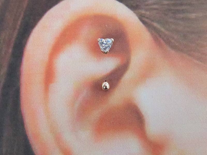 14K Rose Gold Rookie, Daith, Augenbraue Piercing Herz Cz | 4 Mm Curved Barbell ..16G ..8 Mm | 5/16 Massivgold von XSBodyJewelry