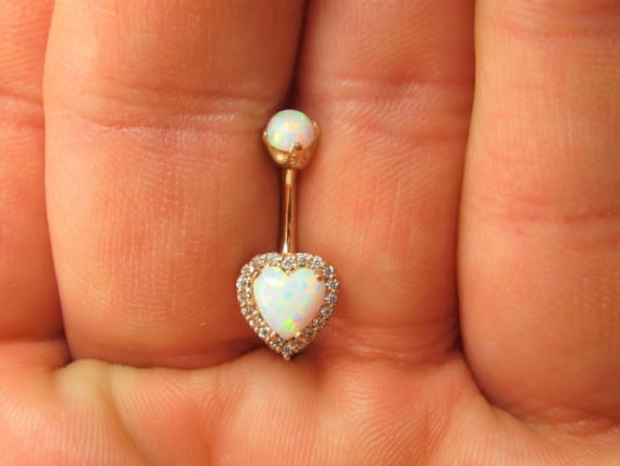 14K Rosegold Diamant Und Opale Herz Bellu Knopf Ring.. 14G.. 10mm von XSBodyJewelry