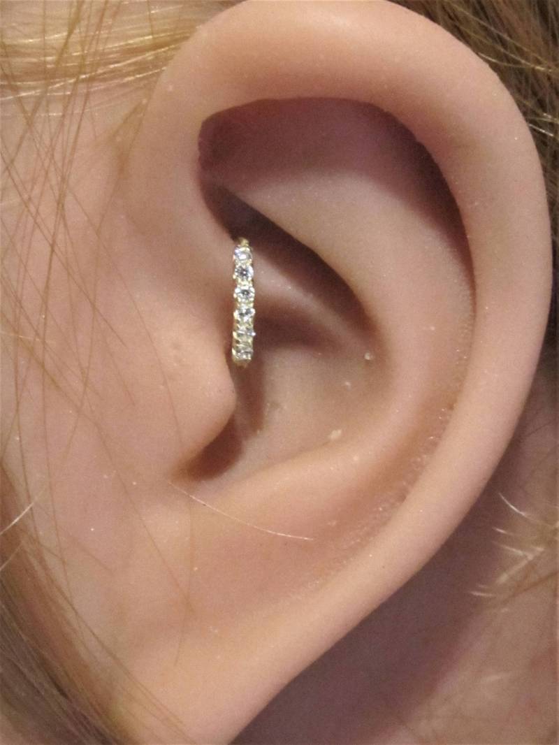 14K Solid Gelb Gold Ultimative Daith Piercing Hoop Ring..18G..7 Mm..1, 2 Mm Mini Cz's.''schön von XSBodyJewelry