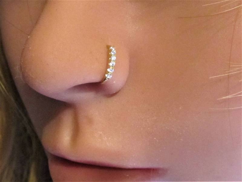 14K Solid Gelb Gold Ultimative Nase Ring Hoop Stud..18G.oder 20G ... 7 Mm..1, 2 Mm Cz Schön von XSBodyJewelry