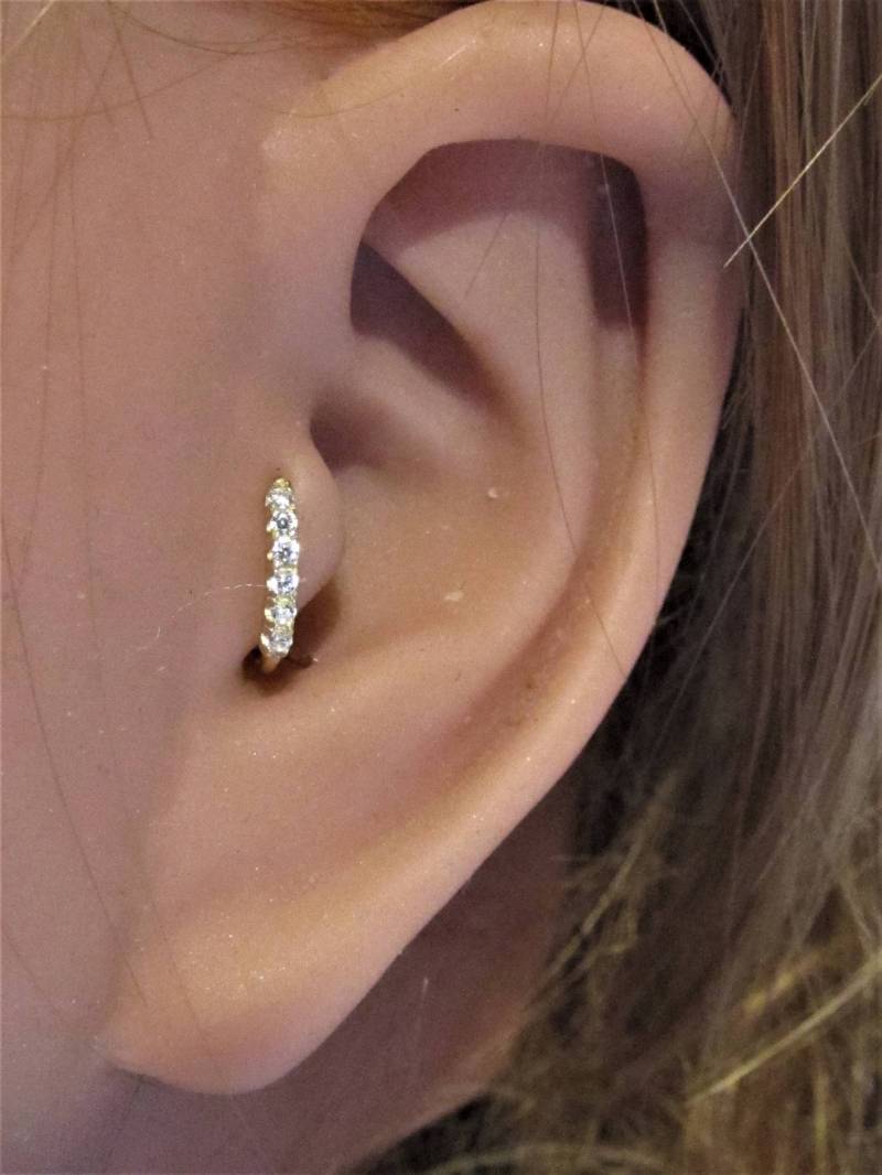 14K Solid Gelb Gold Ultimative Tragus Piercing Hoop Ring..18G..7 Mm..1.2 Mm Cz "' Schön von XSBodyJewelry