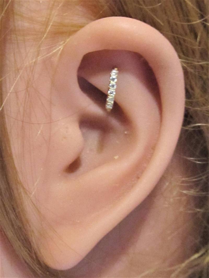14K Solid Gelb Gold Ultimativen Turm Piercing Hoop Ring..18G..7 Mm..1.2 Mm Mini Cz's Schön von XSBodyJewelry