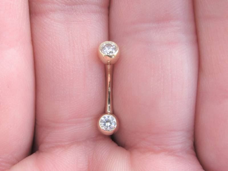 14K Solid Gold Double Jeweled Nabel Bauch Knopf Ring, Vch ..innengefädelt ..14G..8 Mm Oder 10 Mm..4 Kugeln von XSBodyJewelry