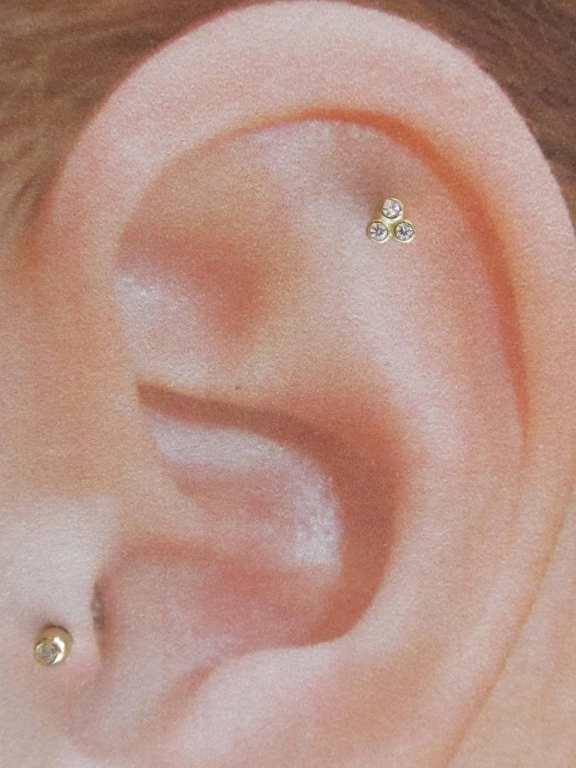 14K Solid Gold Helix, Knorpel Lünette Set 3 Cz Barbell Ring, Ohrring Schmuck ...16G ..6 Mm von XSBodyJewelry