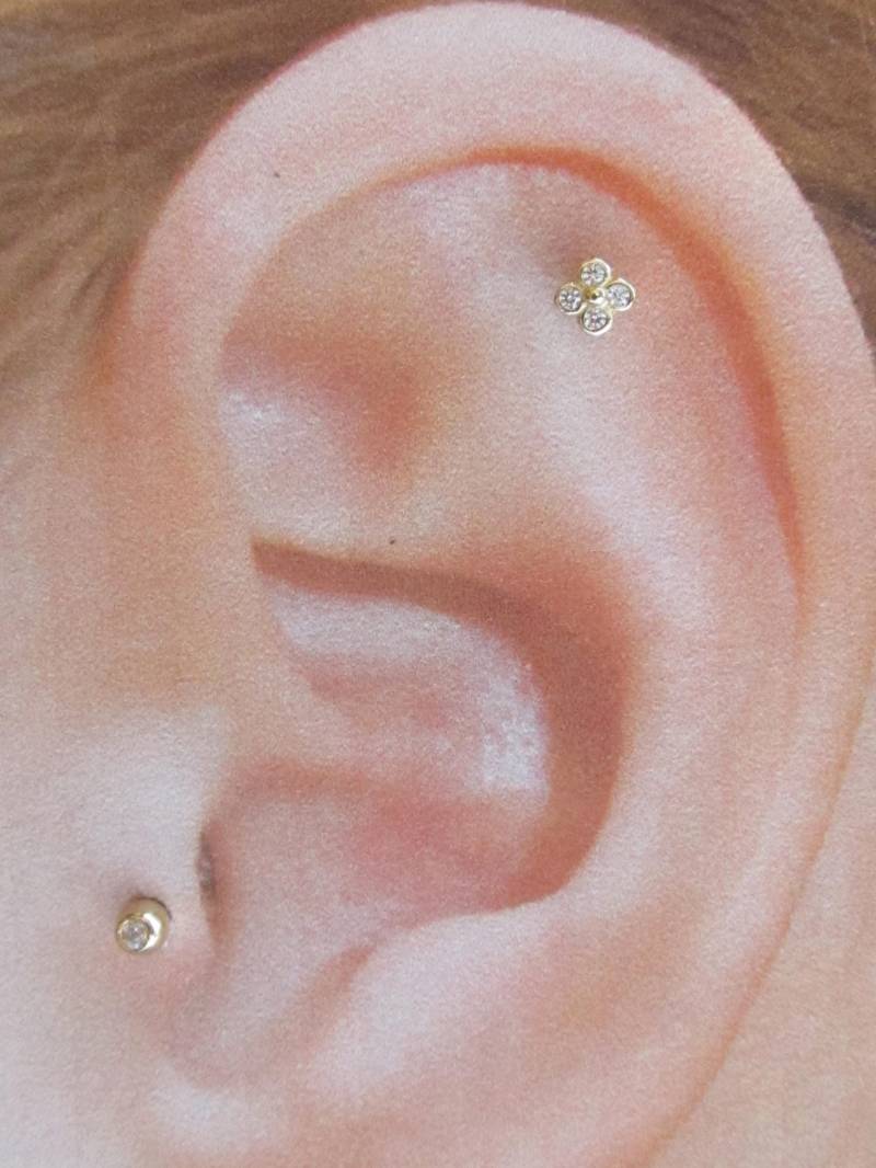 14K Solid Gold Helix, Knorpel Lünette Set 4 Cz Barbell Ring Jewelry..16G ..6 Mm von XSBodyJewelry