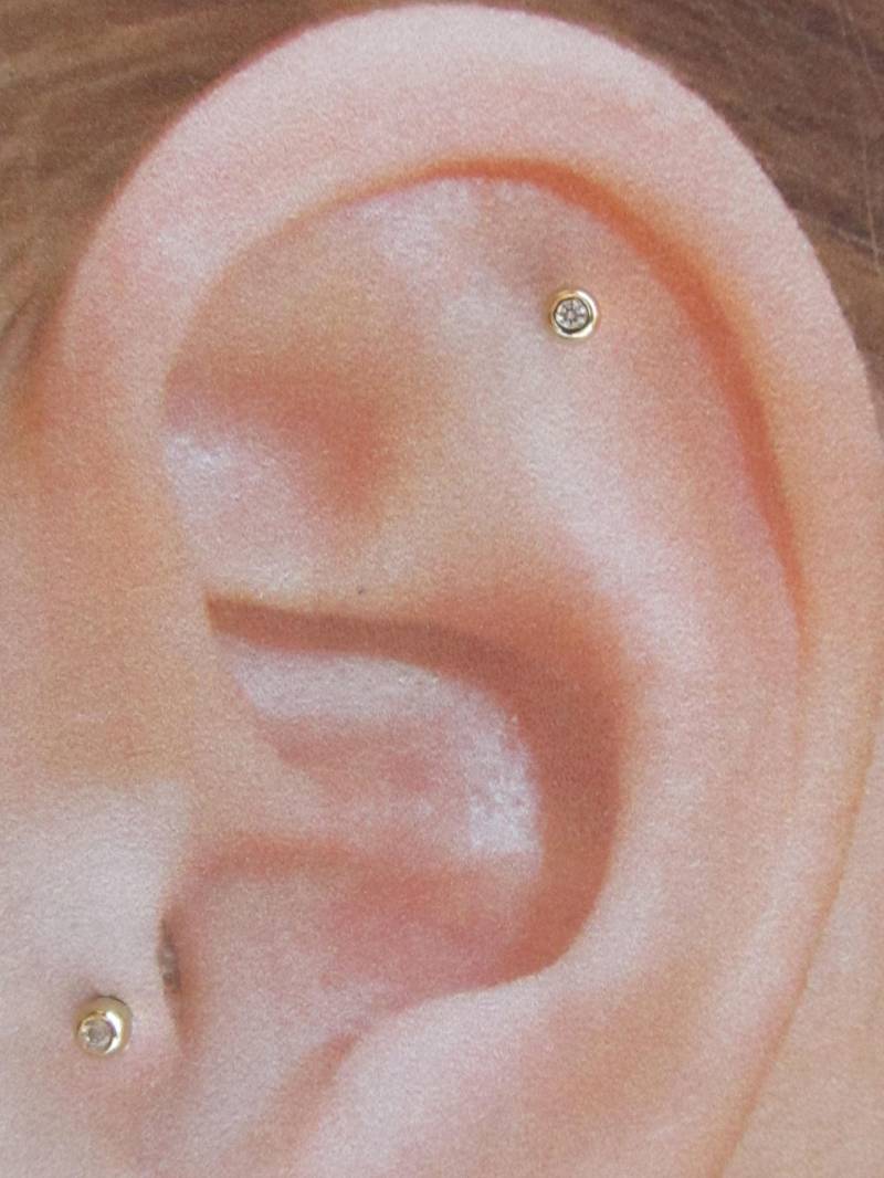 14K Solid Gold Helix, Knorpel Lünette Set Mini Cz Barbell Ring Ohrring Jewelry..16G ..6 Mm von XSBodyJewelry