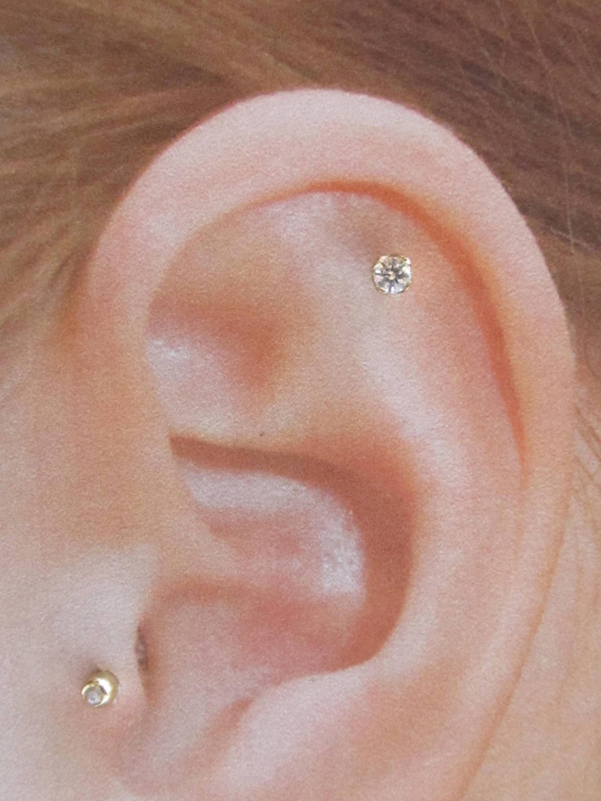 14K Solid Gold Helix, Knorpel Piercing Prung Set Cz Barbell Ohrring Ring ..16G ..6 Mm von XSBodyJewelry