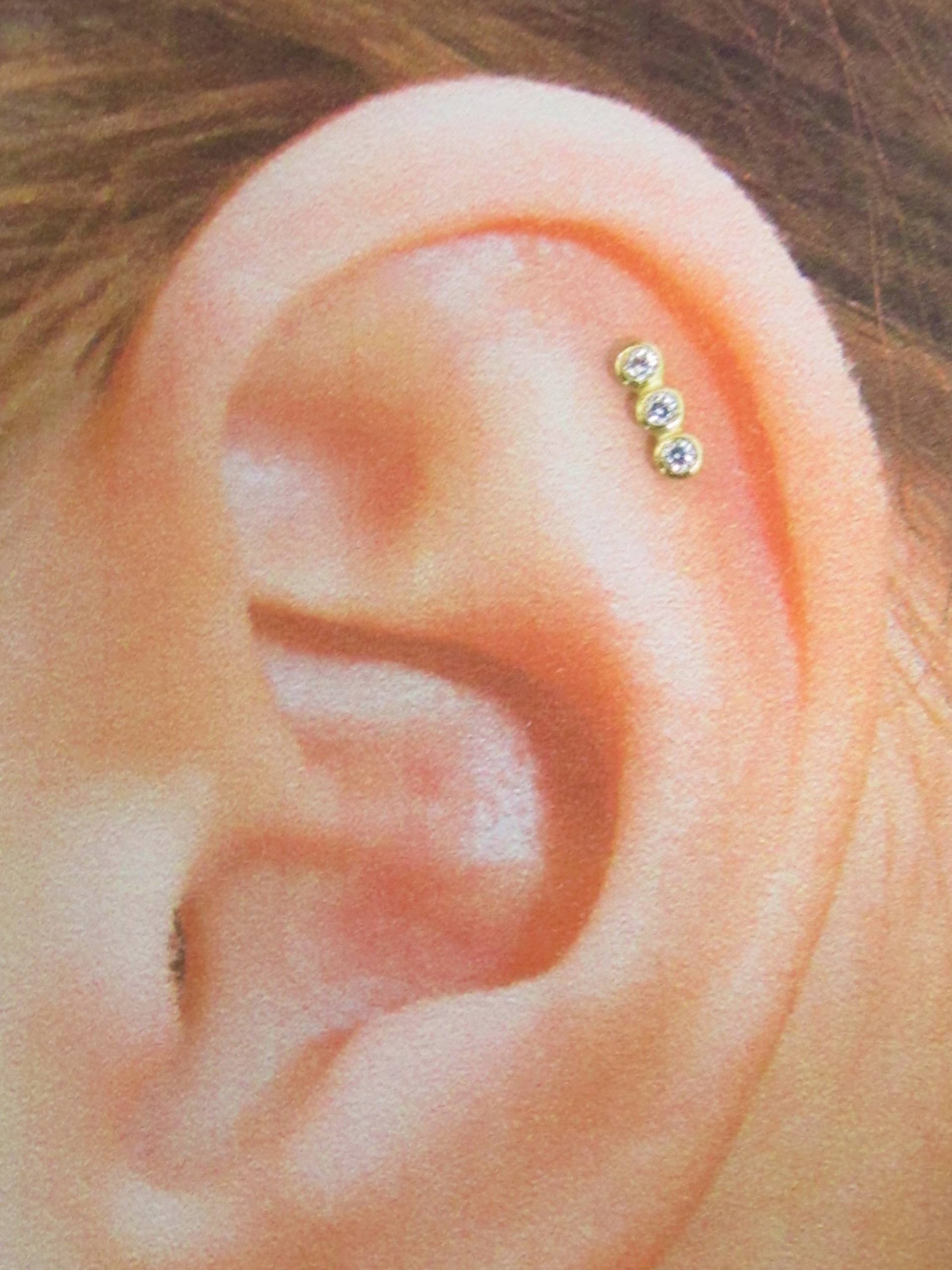 14K Solid Gold Helix Piercing, Knorpel Lünette Set 3Cz Labret Ring..16G..6 Mm von XSBodyJewelry