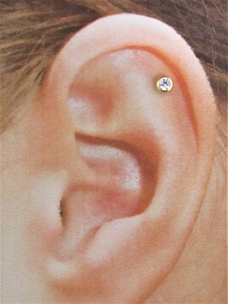 14K Solid Gold Helix Piercing Bezel Set 4Mm Flache Kugel Cz Labret Ring..16G..6 Mm von XSBodyJewelry