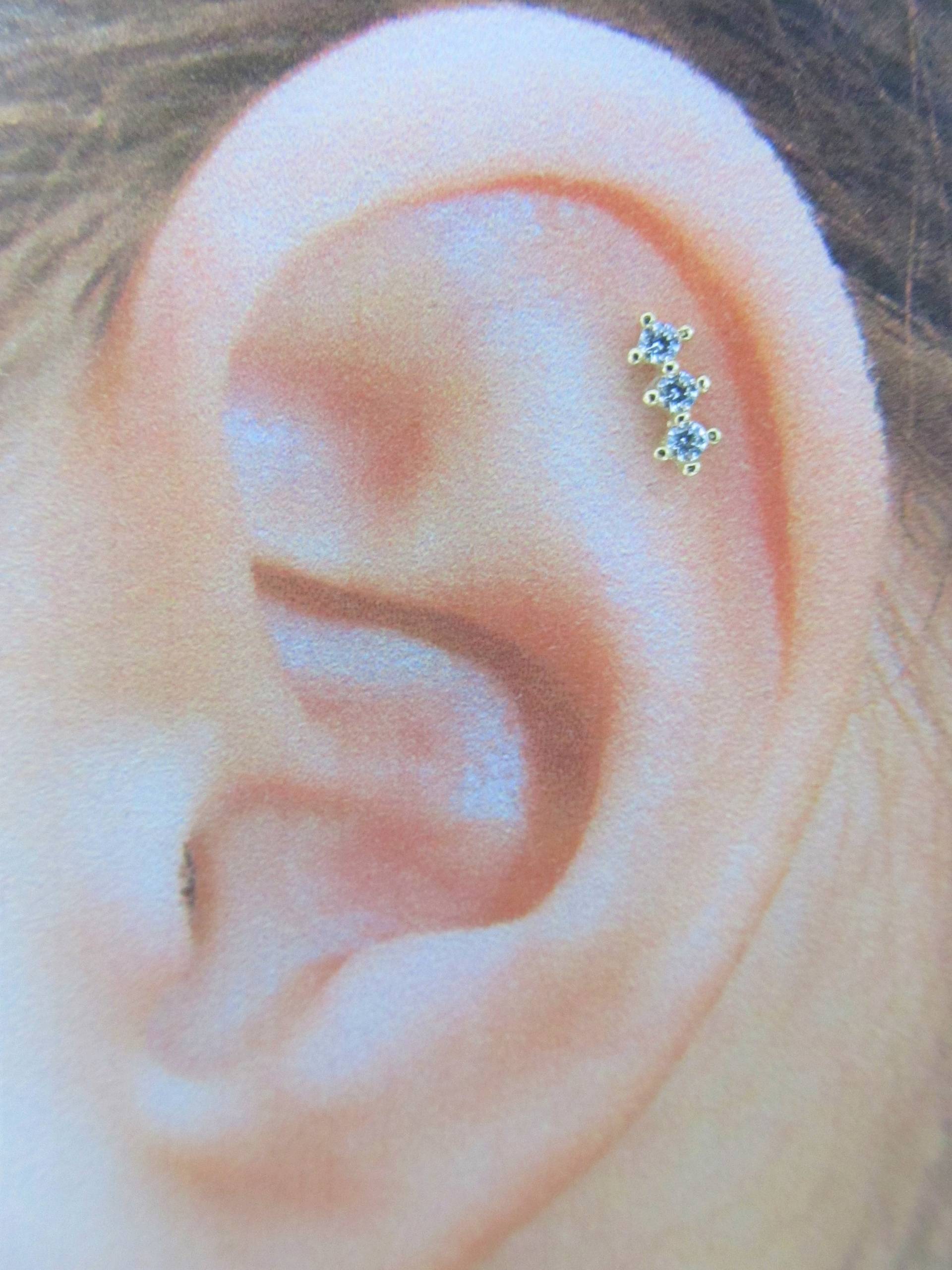 14K Solid Gold Helix.knorpel Piercing 3 Cz Prung Set Labret..16G..6 Mm von XSBodyJewelry