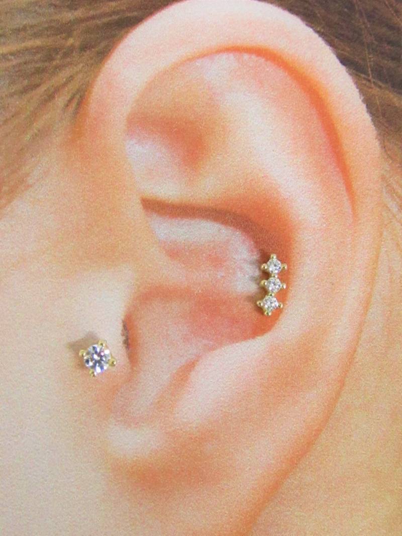 14K Solid Gold Inner Conch Piercing Dreifach Prubg Set Cz's Labret..16G..6 Mm 14K Solid Gold Inner Conch Piercing Dreifach Prubg Set Cz's Labret..16G..6 Mm von XSBodyJewelry