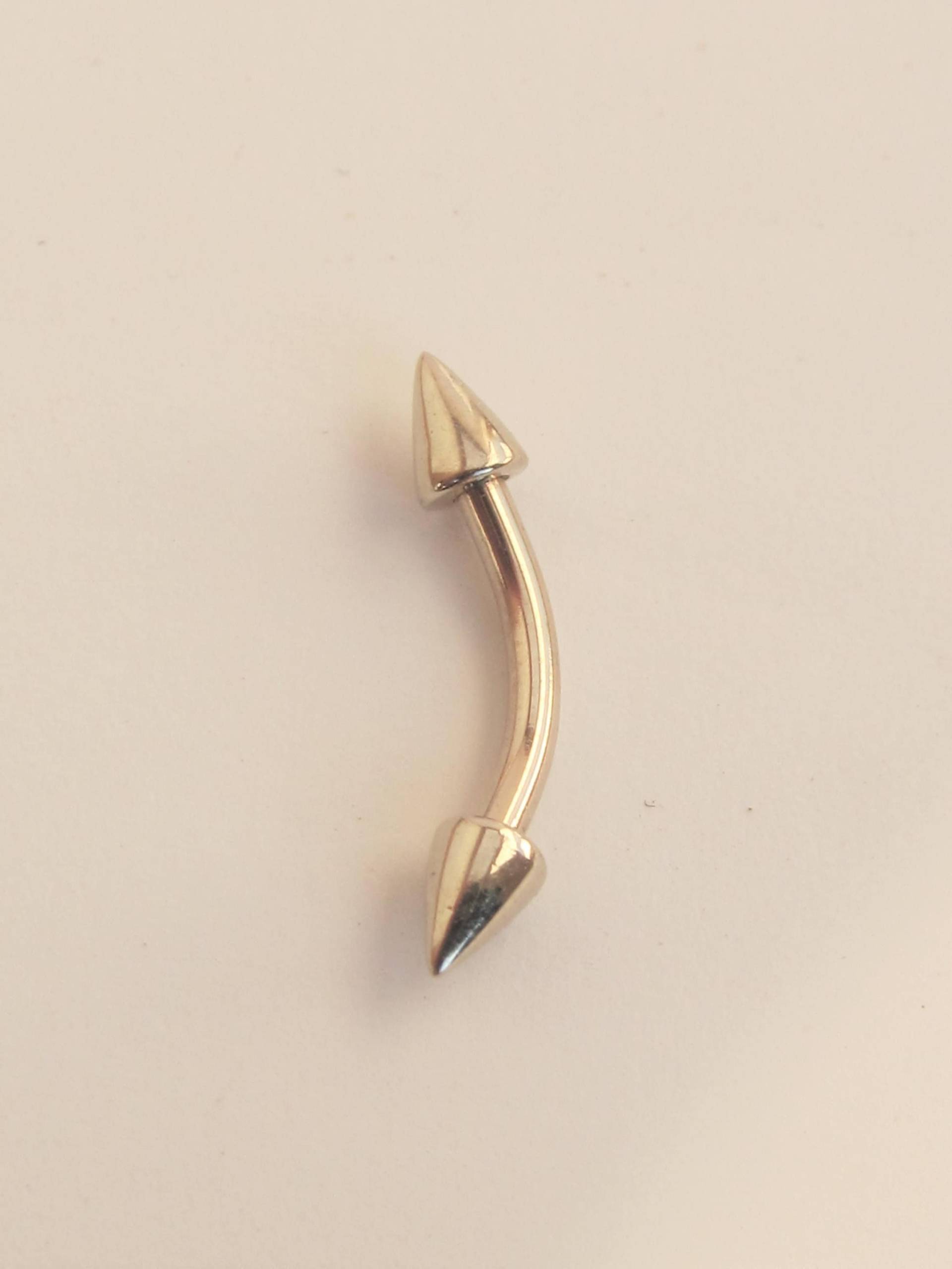 14K Solid Gold Rook, Augenbrauen Gebogen Doppel Spike Barbell ...16G ...8 Mm von XSBodyJewelry