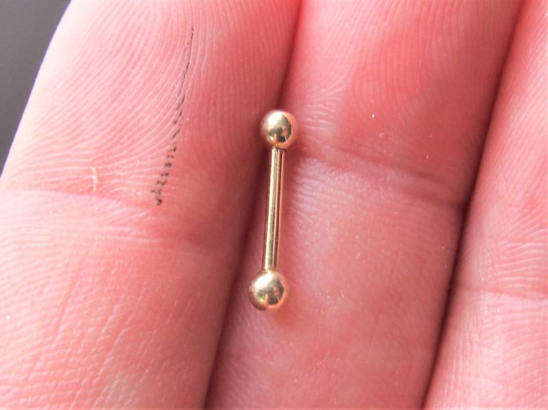 14K Solid Gold Straight Barbell..16G..8 Mm..2, 5 Mm Kugeln von XSBodyJewelry