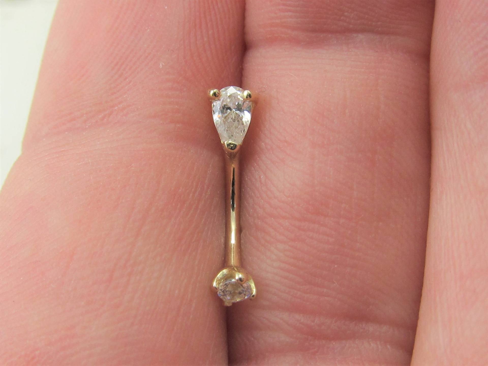 14K Solid Gold Tearprop Rook Piercing, Daith, Augenbraue Intern Gebogene Barbell ..16G ..8 Mm von XSBodyJewelry