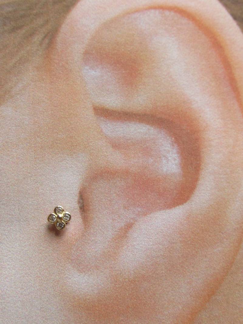 14K Solid Gold Tragus Piercing 4Cz Barbell Ring..16G..6mm von XSBodyJewelry