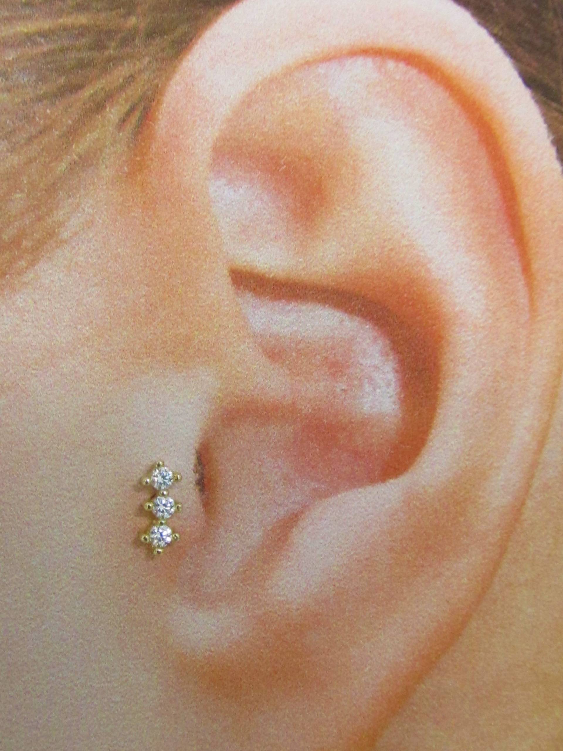 14K Solid Gold Tragus Piercing Dreifach Prubg Set Cz's Labret..16G..6 Mm von XSBodyJewelry