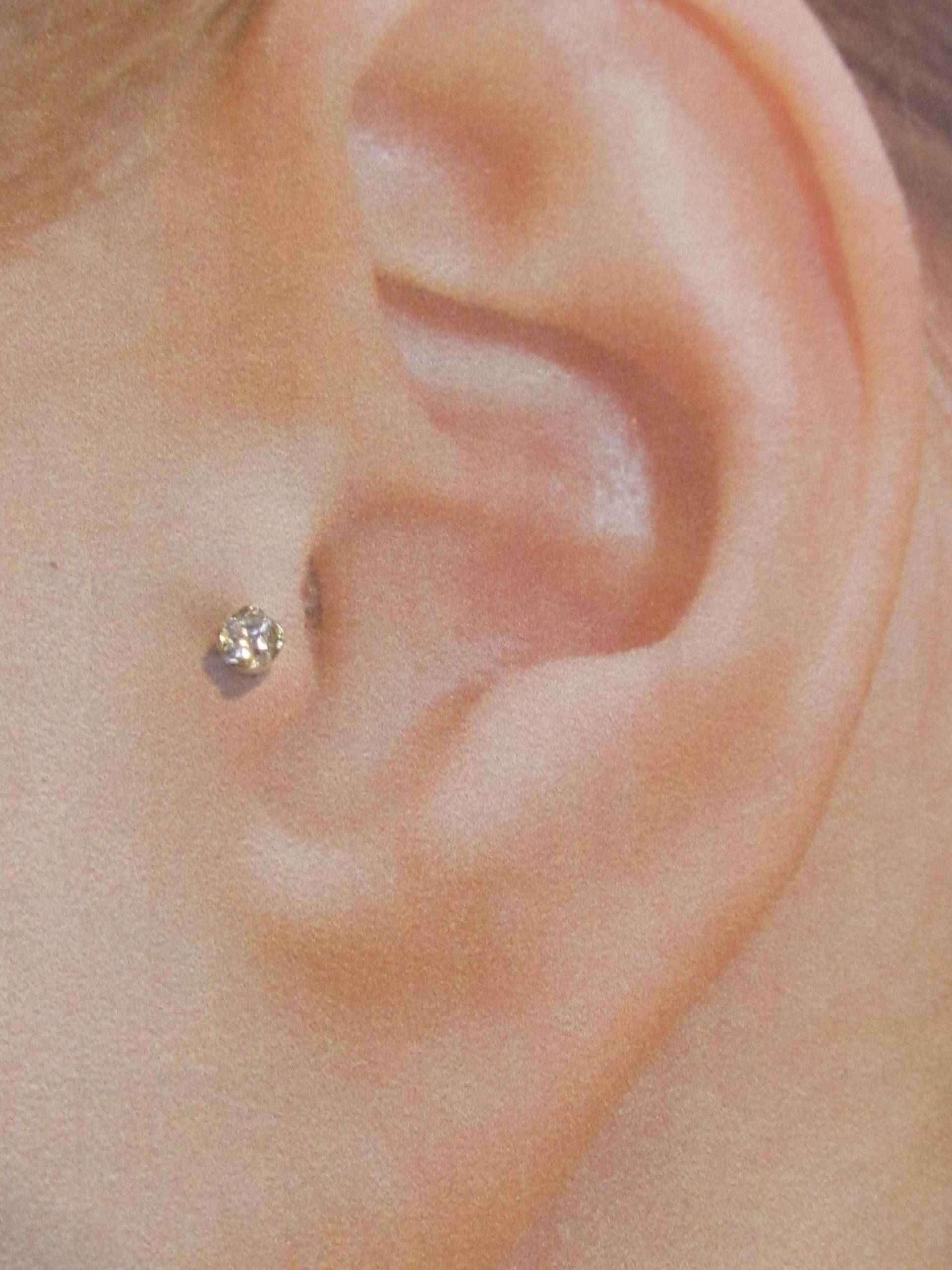 14K Solid Gold Tragus Piercing Prung Set 2, 5 Mm Cz Barbell Ring Jewelry..16G..6 von XSBodyJewelry