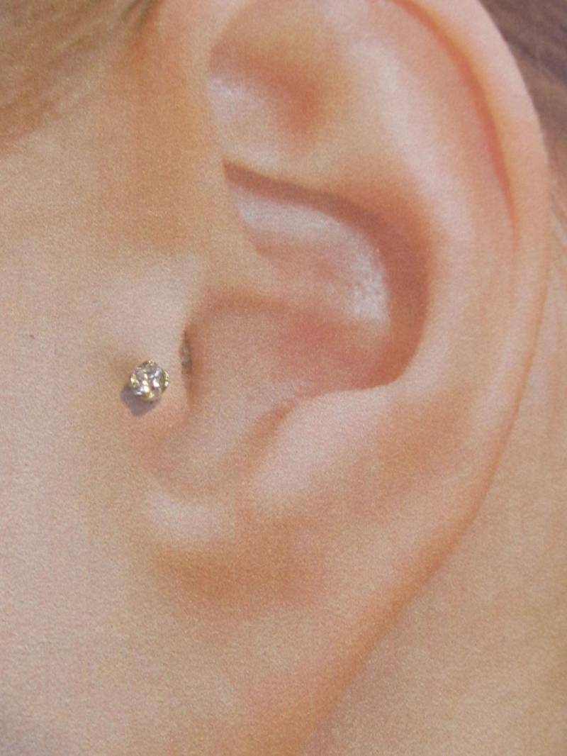 14K Solid Gold Tragus Piercing Prung Set 2, 5 Mm Cz Barbell Ring Jewelry..16G..6 von XSBodyJewelry