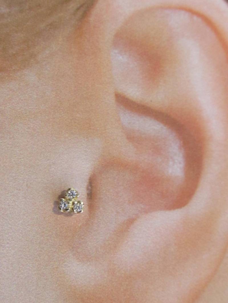 14K Solid Gold Tragus Piercing Prung Set 3 Cz Barbell Ring Schmuck ..16G..6 Mm von XSBodyJewelry