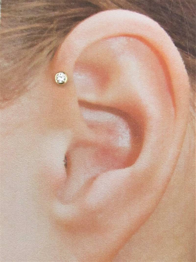 14K Solid Goldforward Helix Piercing Bezel Set 4Mm Flache Kugel Cz Labret Ring..16G..6 Mm von XSBodyJewelry