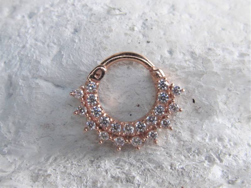 14K Solid Rose Gold Multistone Septum Clicker Ring ..16G ..8mm ..beautiful von XSBodyJewelry