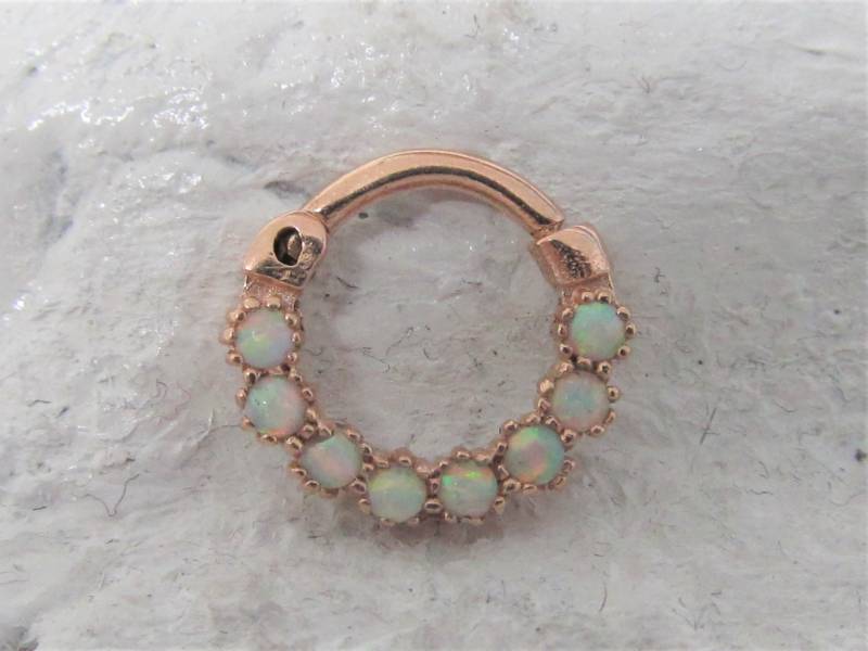 14K Solid Rose Gold Opal Septum Clicker ...16G ...8 Mm von XSBodyJewelry