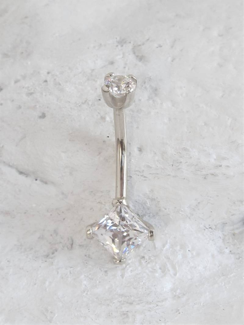 14K Solid White Gold Bauchnabel Ring, Square Prung Nabel Ring..innengewinde ..14G ..10 Mm von XSBodyJewelry