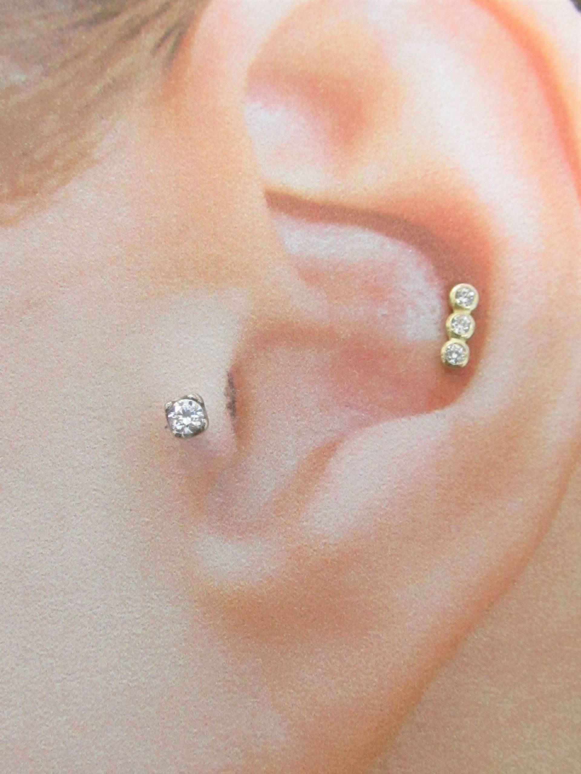 14K Solid White Gold Tragus Piercing Prung Set 2, 5mm Cz Laret Ring ...16G ...6mm von XSBodyJewelry