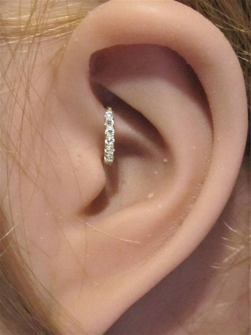 14K Solid White Gold Ultimative Daith Piercing Hoop Ring..18G..7 Mm..1, 2 Mm Mini Cz's.''schön von XSBodyJewelry