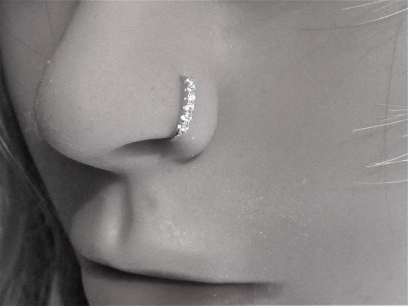 14K Solid White Gold Ultimative Multi 1, 2 Mm Cz Nasenring Hoop Stud..18G.oder 20G..7 Mm..beautyl von XSBodyJewelry