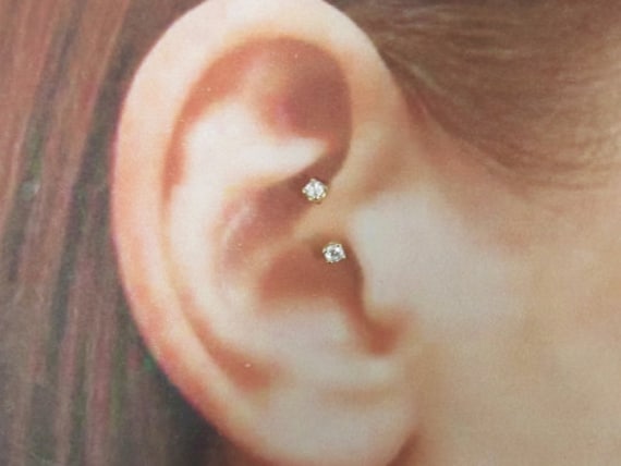 14K Weißgold Daith Piercing Double Jeweled Barbell..innengefädelt..nickelfrei..16G..8 Mm von XSBodyJewelry