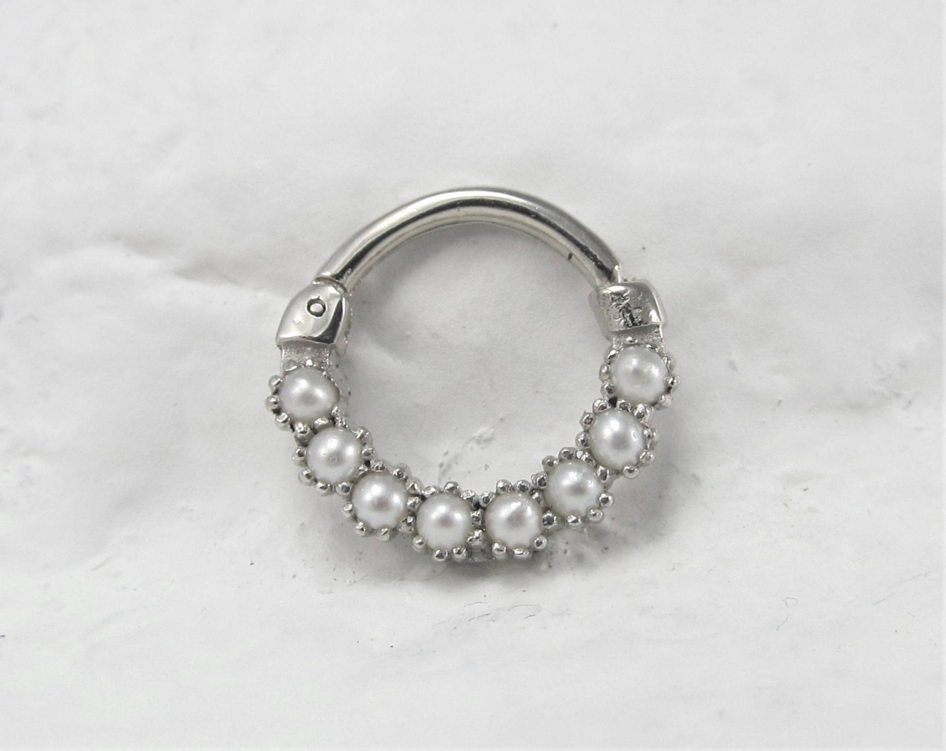14K Weissgold Perle Daith Piercing Clicker Ring..16G..8 Mm..solid Gold von XSBodyJewelry